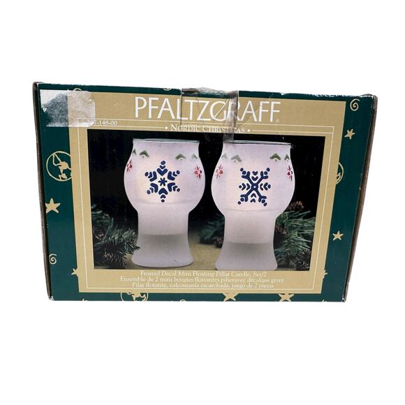 Pfaltzgraff Nordic Christmas Frosted Mini Floating Pillar Candles Set of 2 - Picture 6 of 7